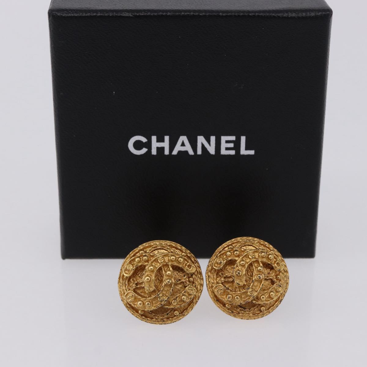 CHANEL Earring Metal Gold Tone CC Auth 198822V