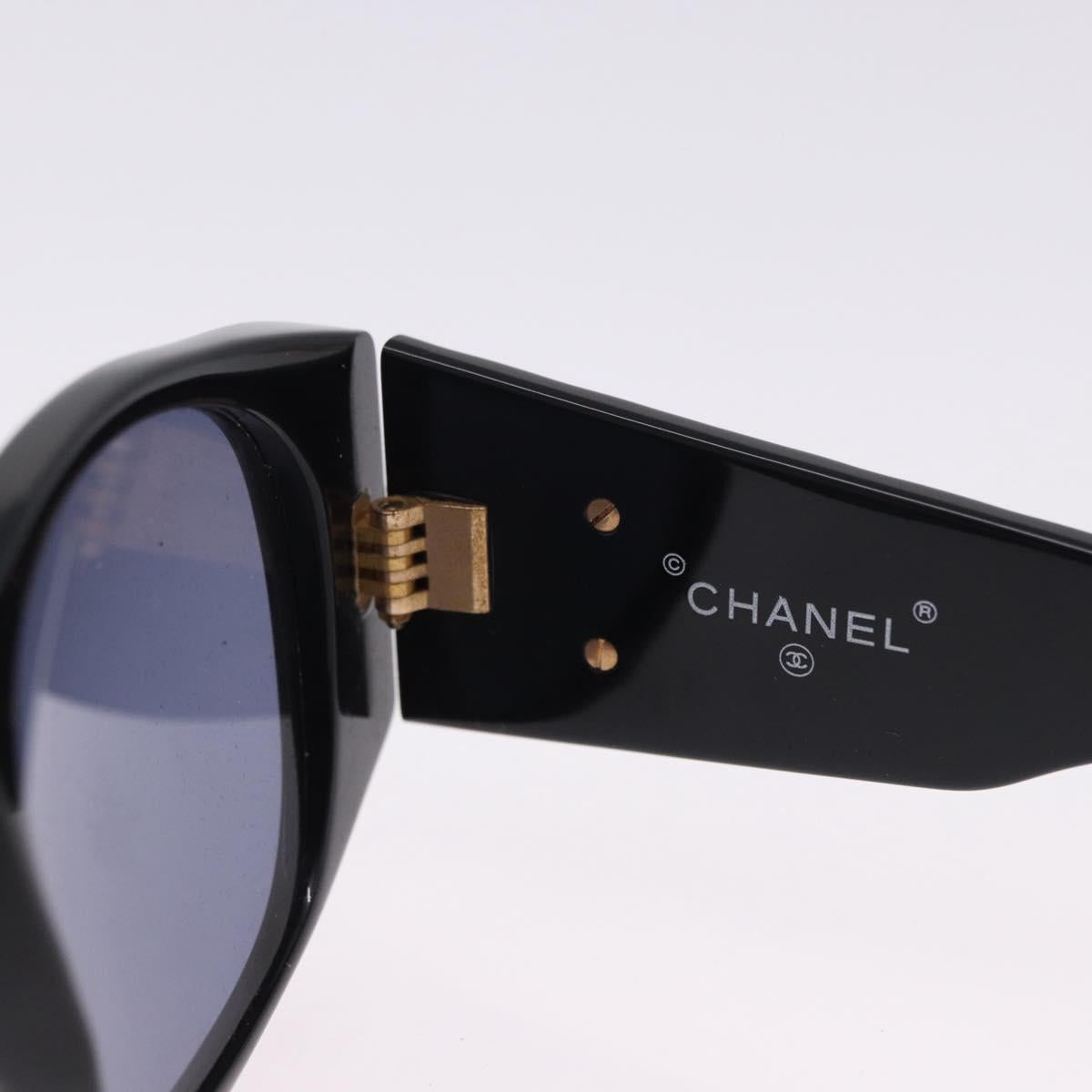 CHANEL COCO Mark Matelasse Sunglasses Plastic Black Gold CC Auth 198824
