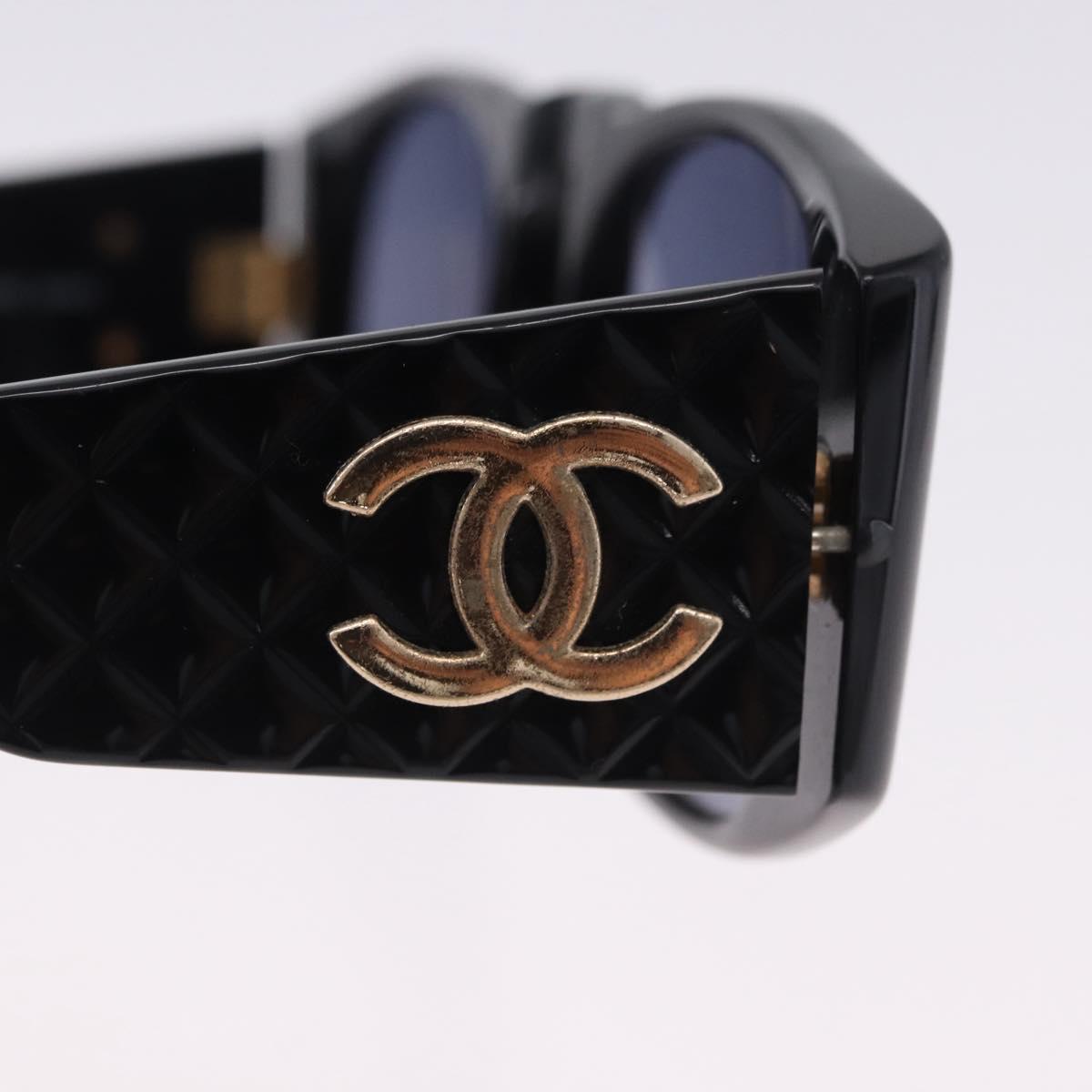 CHANEL COCO Mark Matelasse Sunglasses Plastic Black Gold CC Auth 198824