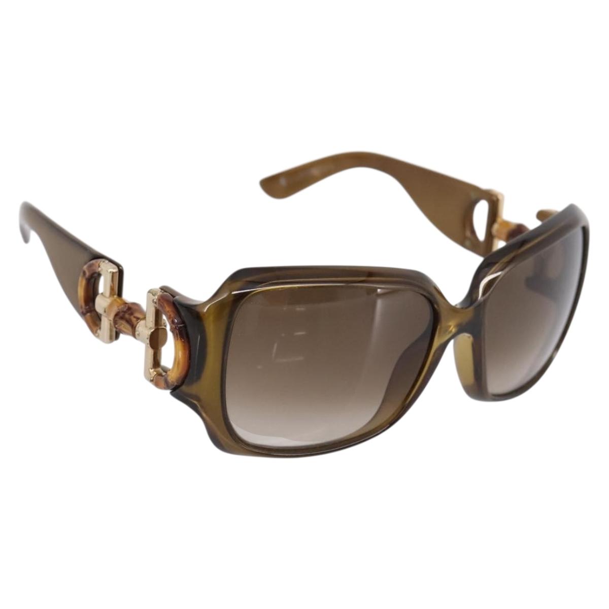 GUCCI Bamboo Horsebit Sunglasses Plastic Brown Gold Auth 198825