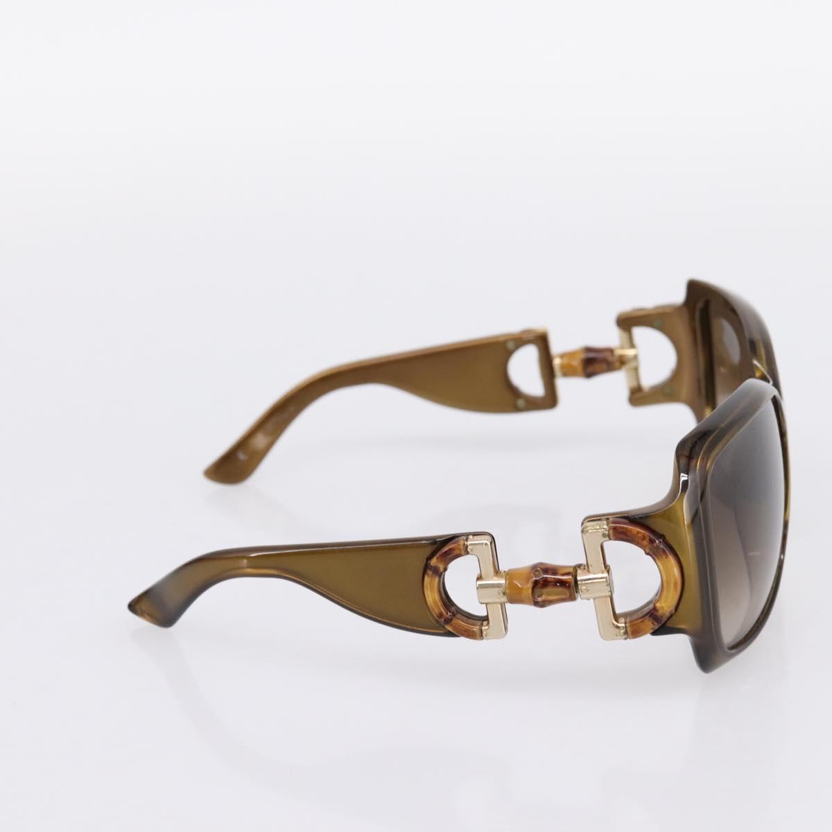 GUCCI Bamboo Horsebit Sunglasses Plastic Brown Gold Auth 198825