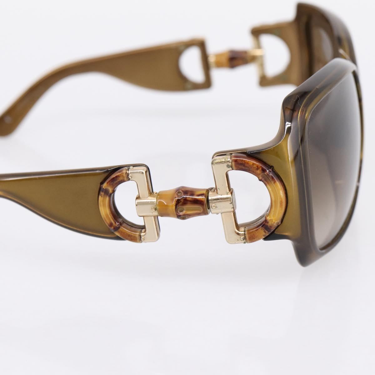 GUCCI Bamboo Horsebit Sunglasses Plastic Brown Gold Auth 198825