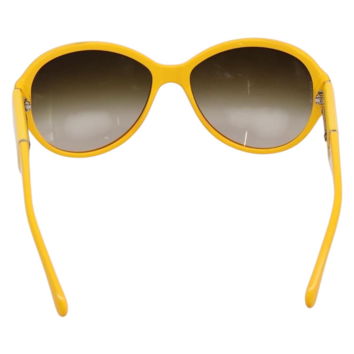 CHANEL COCO Mark Sunglasses Plastic Yellow Silver CC Auth 198826A