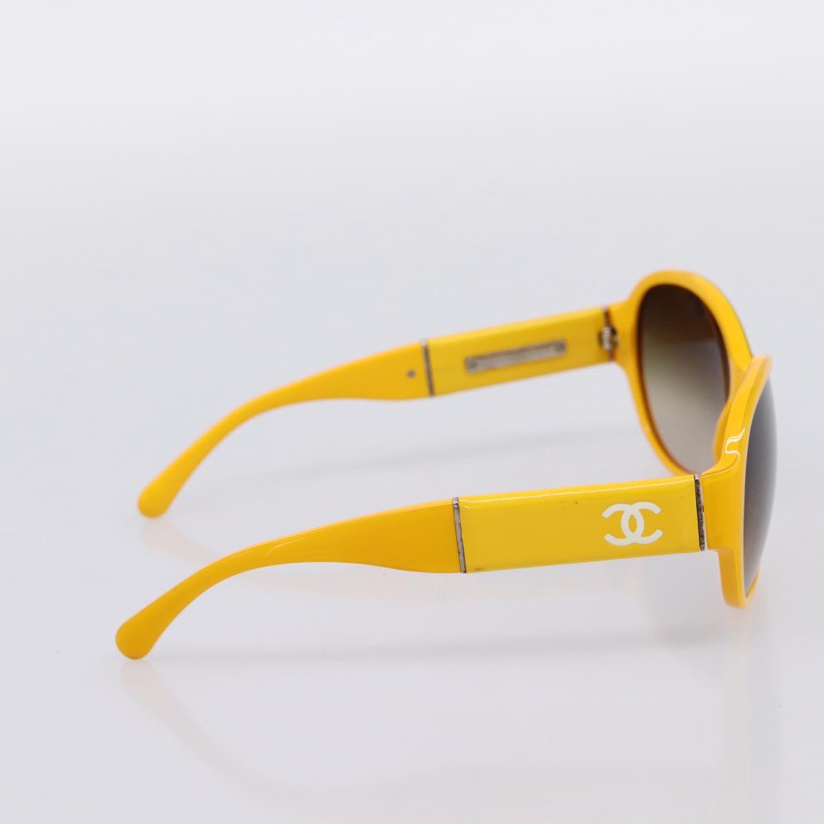 CHANEL COCO Mark Sunglasses Plastic Yellow Silver CC Auth 198826A