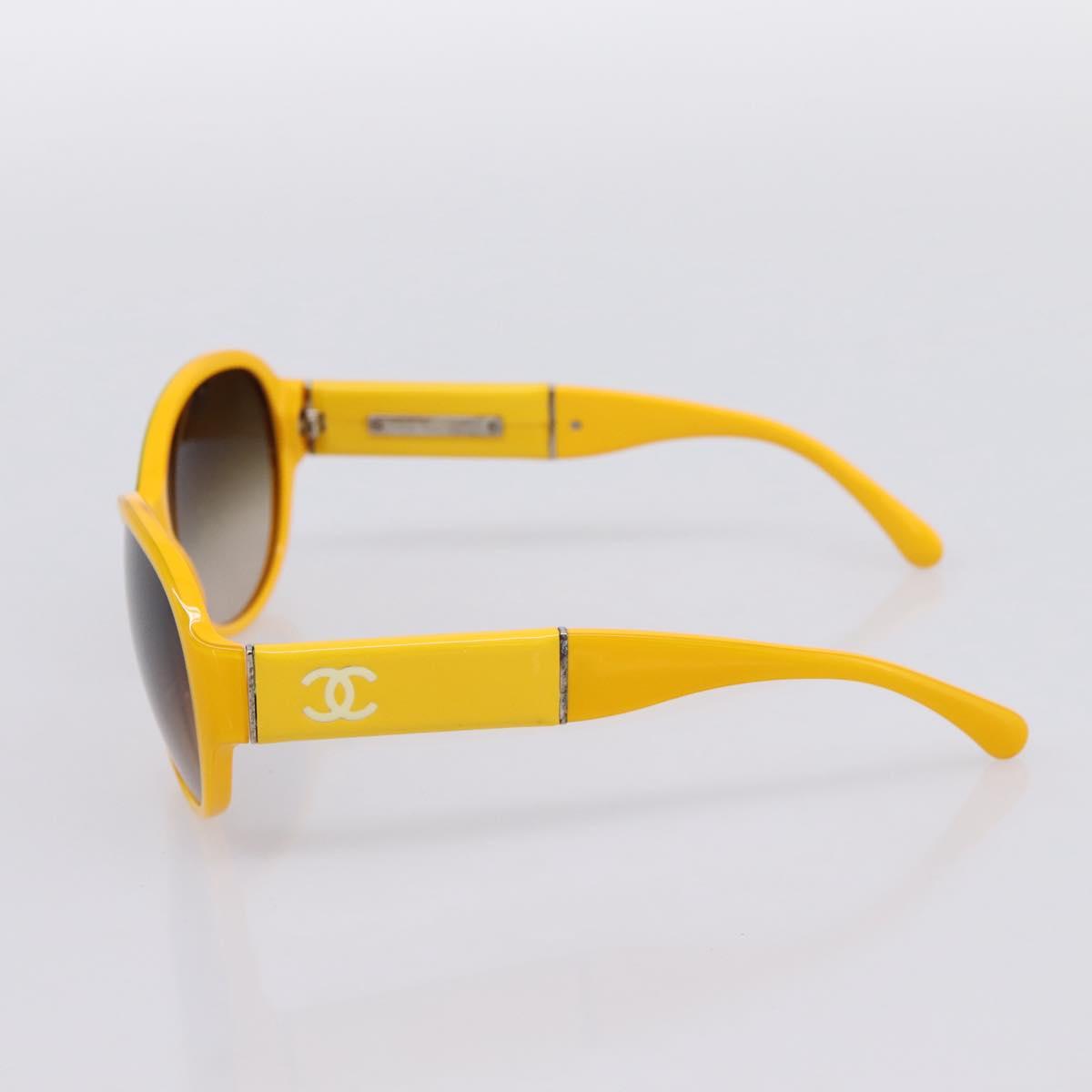 CHANEL COCO Mark Sunglasses Plastic Yellow Silver CC Auth 198826A