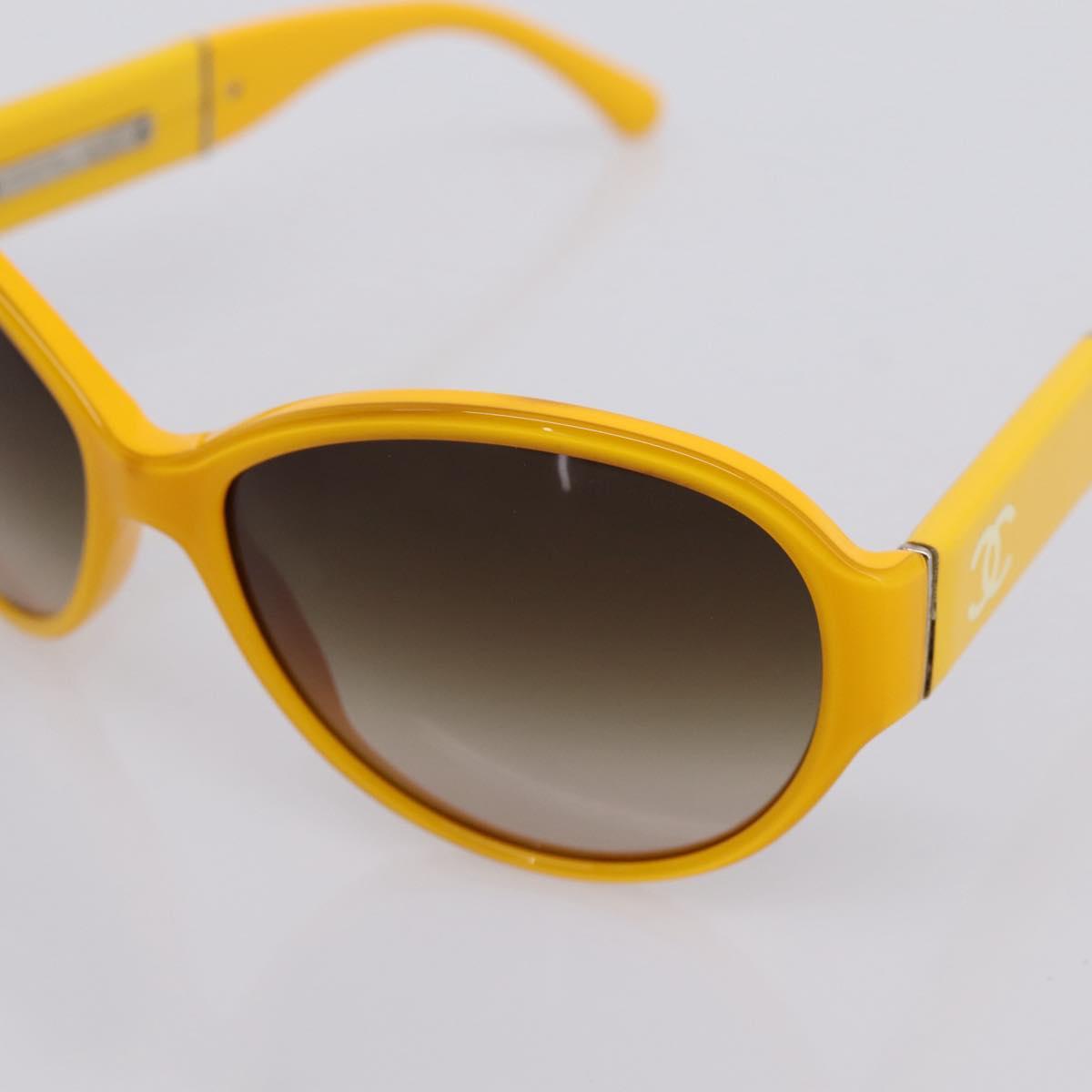 CHANEL COCO Mark Sunglasses Plastic Yellow Silver CC Auth 198826A