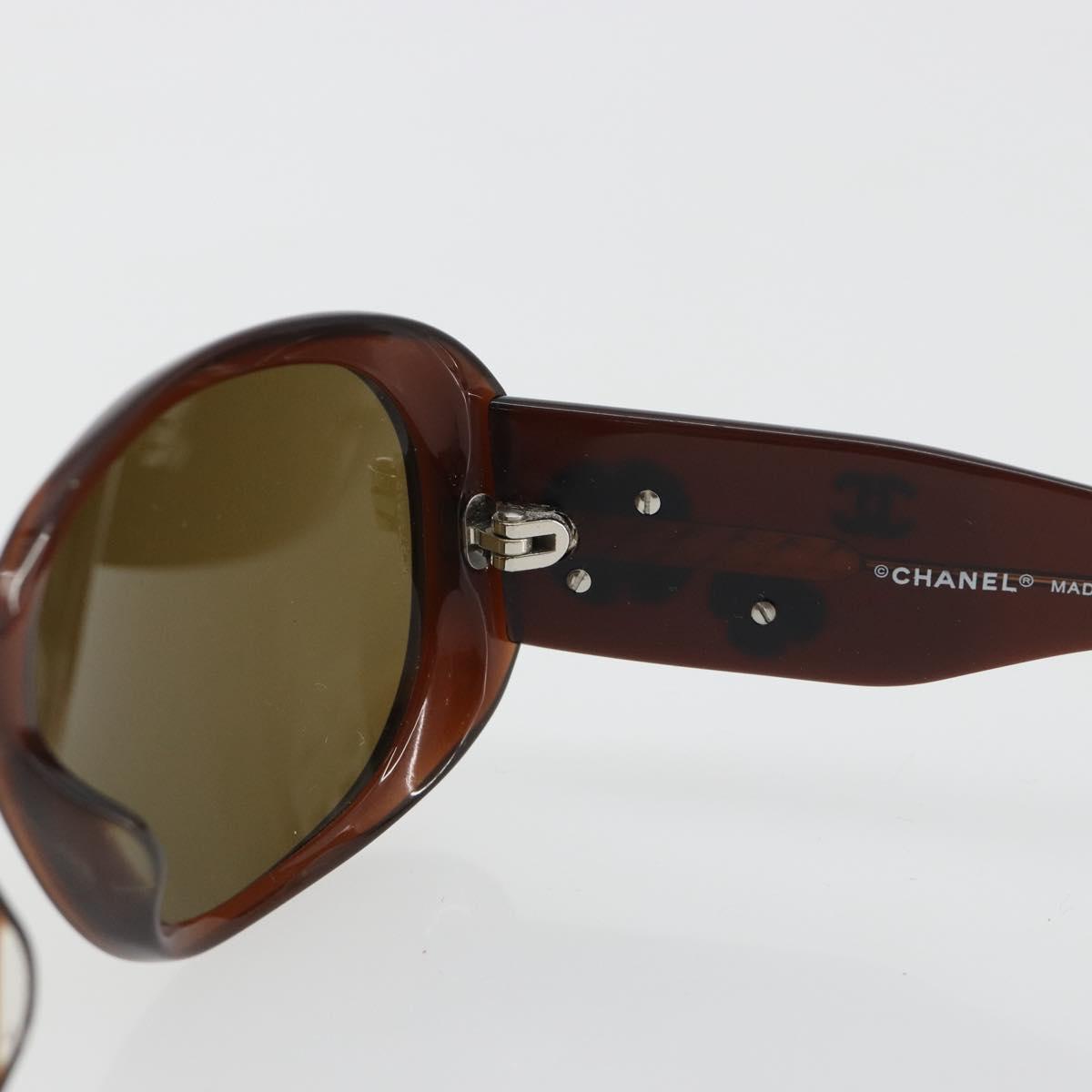 CHANEL Camelia Sunglasses Plastic Brown CC Auth 198827