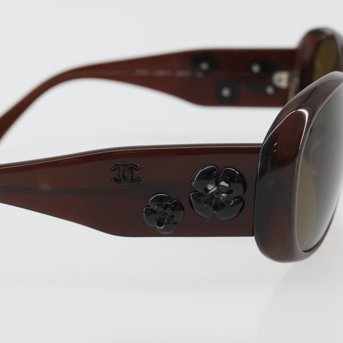 CHANEL Camelia Sunglasses Plastic Brown CC Auth 198827