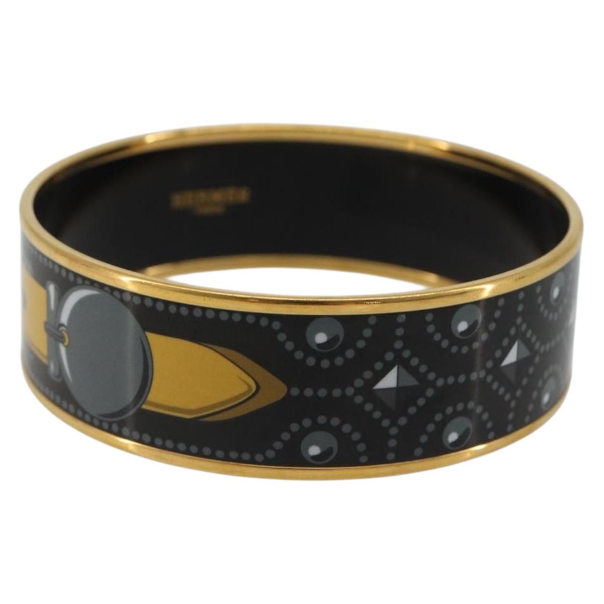 HERMES Email MM Bracelet Metal Black Gold Auth 198832M