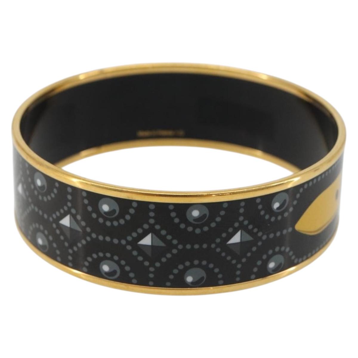 HERMES Email MM Bracelet Metal Black Gold Auth 198832M