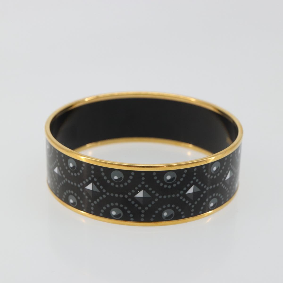 HERMES Email MM Bracelet Metal Black Gold Auth 198832M