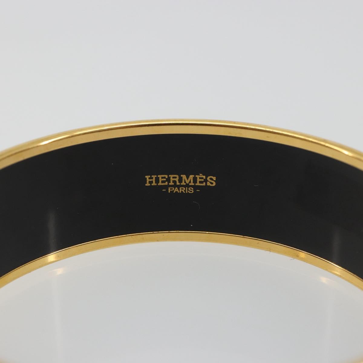 HERMES Email MM Bracelet Metal Black Gold Auth 198832M
