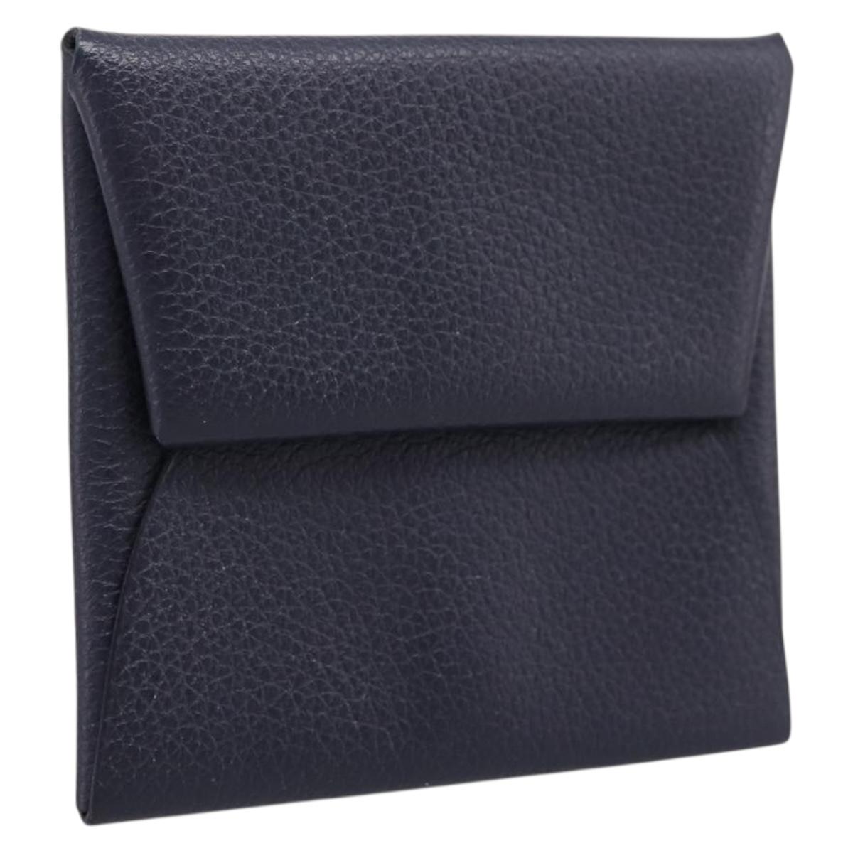 HERMES Bastia Coin Purse Leather Navy Auth 198834V