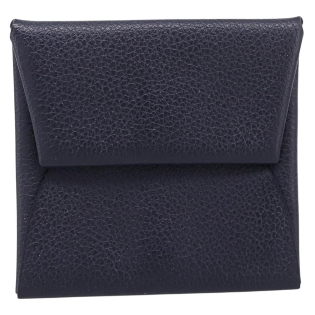 HERMES Bastia Coin Purse Leather Navy Auth 198834V
