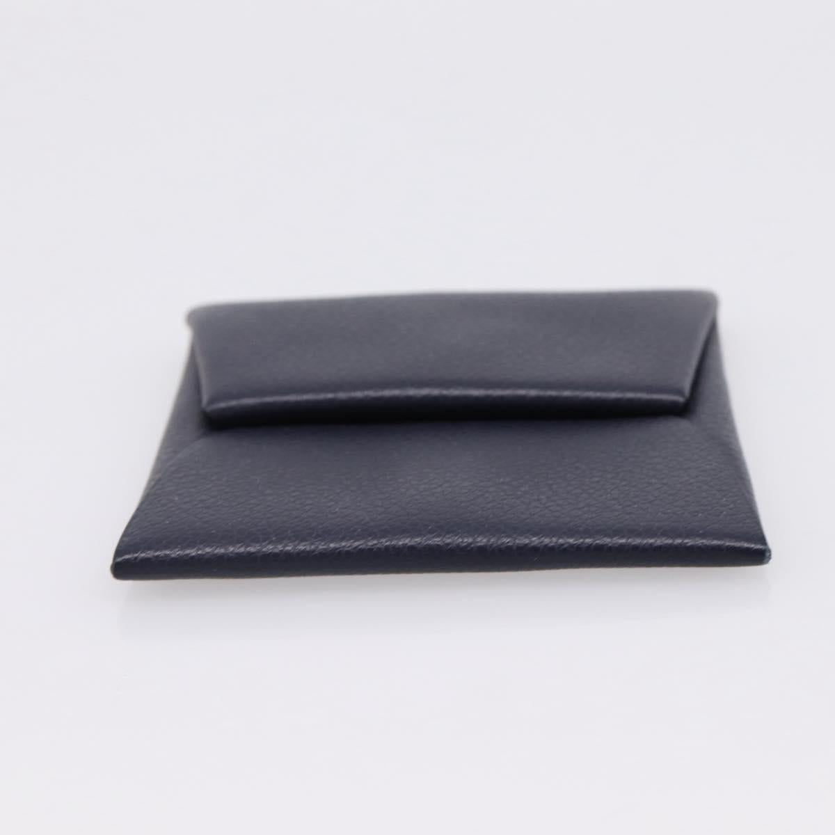 HERMES Bastia Coin Purse Leather Navy Auth 198834V