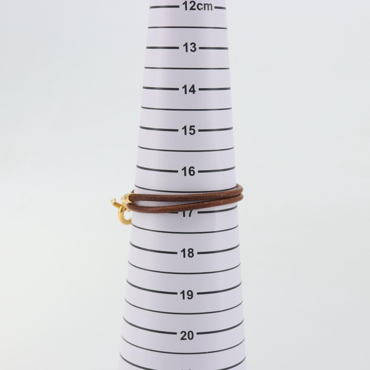 HERMES Jumbo Choker Bracelet Leather Metal Brown Gold Tone Auth 198837A