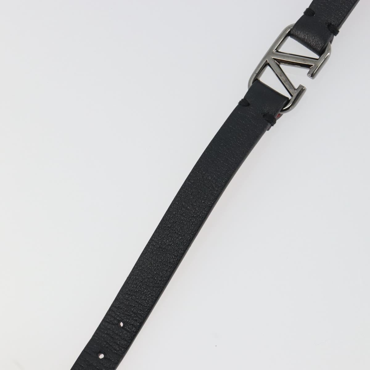 VALENTINO Bracelet Leather Black Silver Auth 198840A