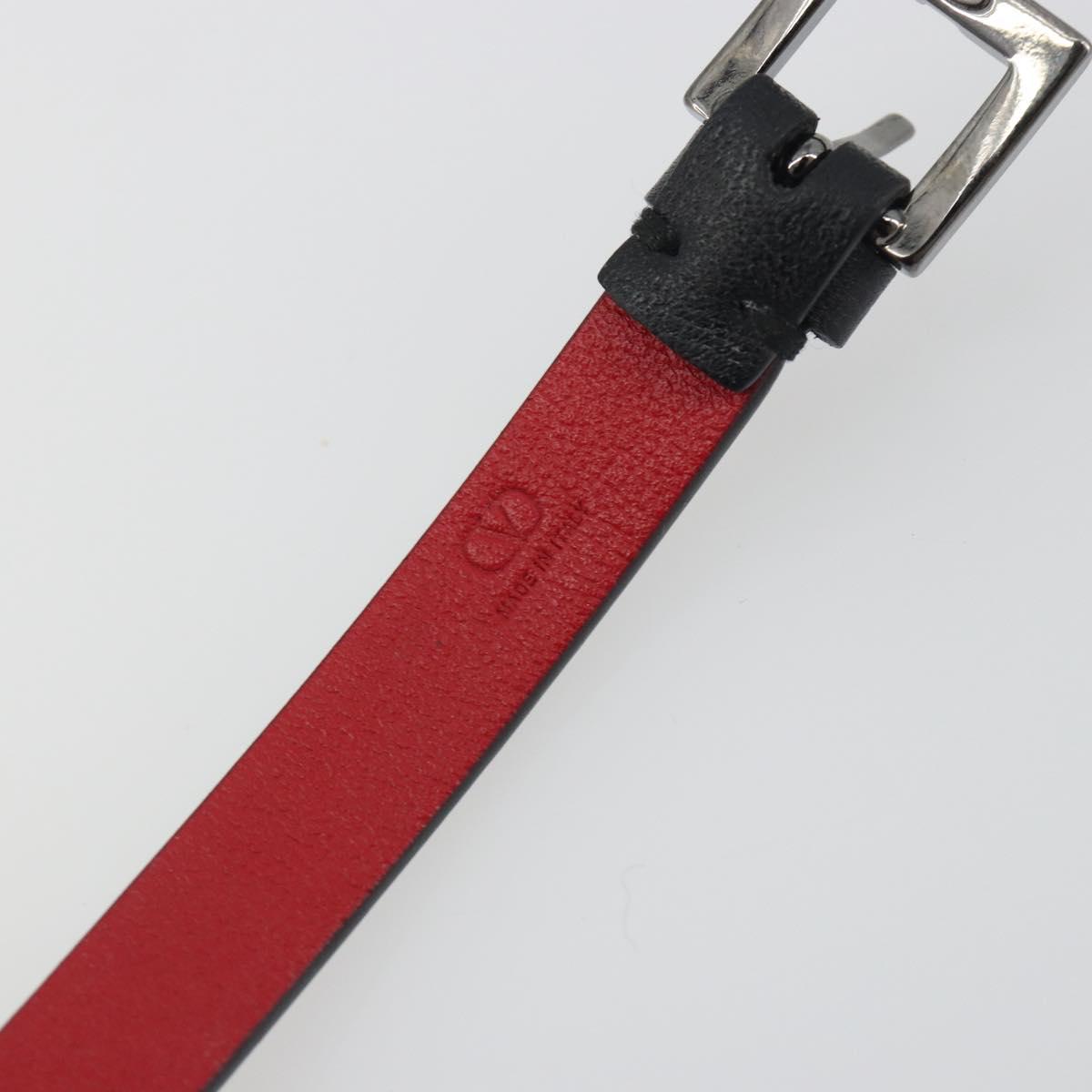 VALENTINO Bracelet Leather Black Silver Auth 198840A