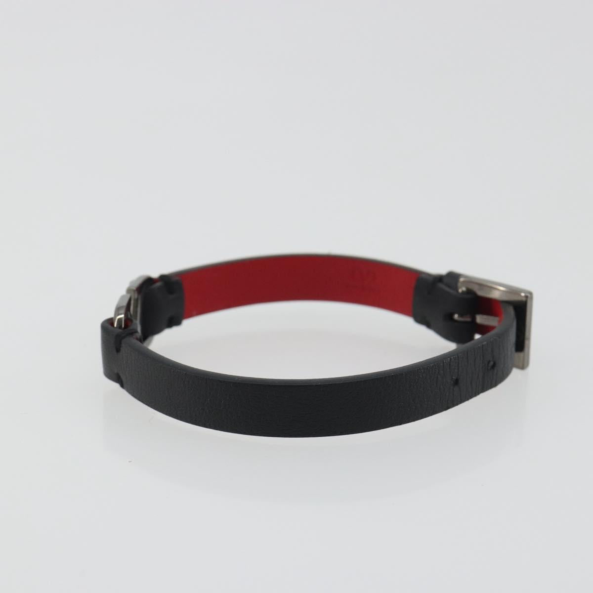 VALENTINO Bracelet Leather Black Silver Auth 198840A