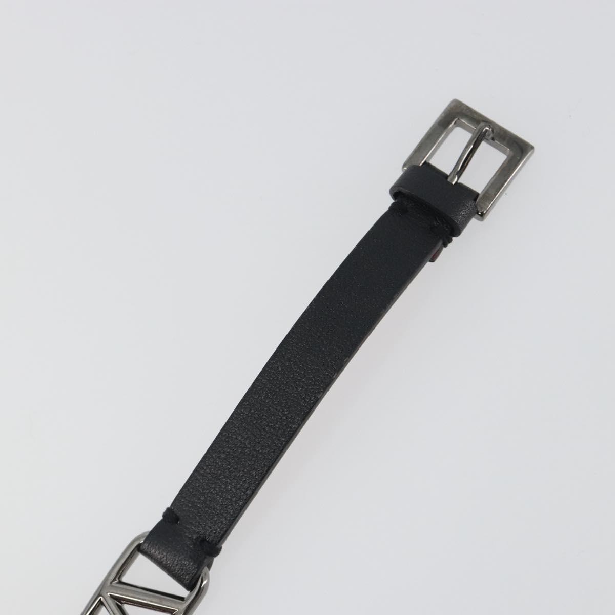 VALENTINO Bracelet Leather Black Silver Auth 198840A