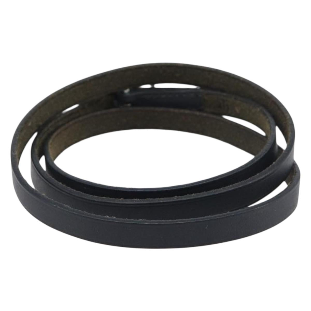 HERMES Api Choker Bracelet Leather Black Silver Auth 198841A