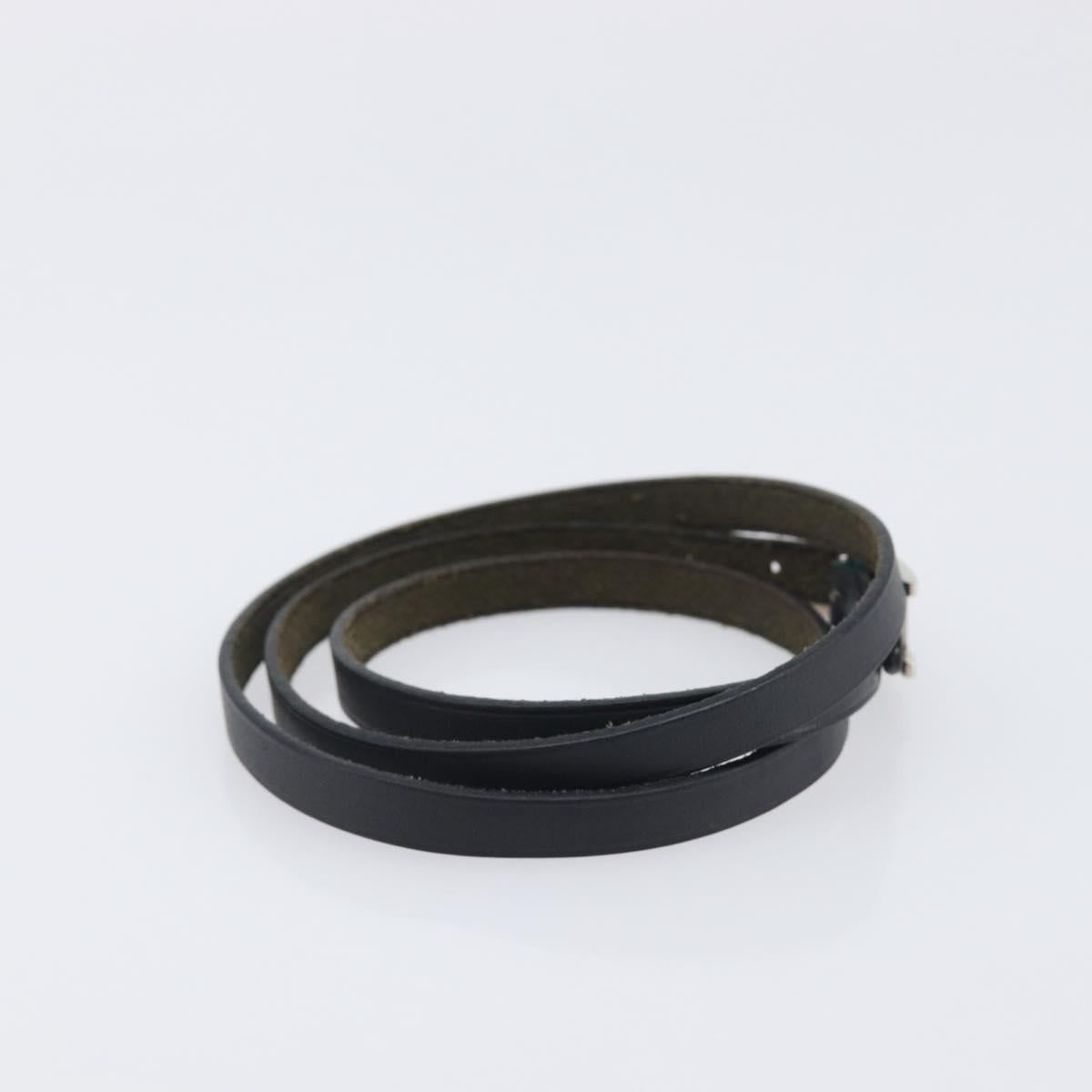 HERMES Api Choker Bracelet Leather Black Silver Auth 198841A