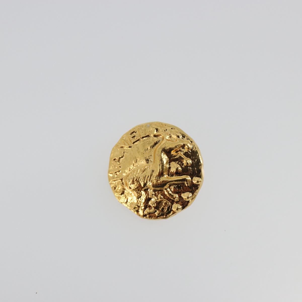 CHANEL Lion Earring Metal Gold Tone CC Auth 198845