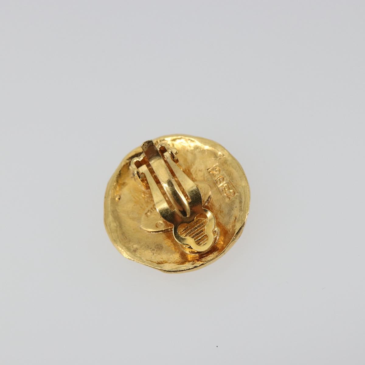 CHANEL Lion Earring Metal Gold Tone CC Auth 198845