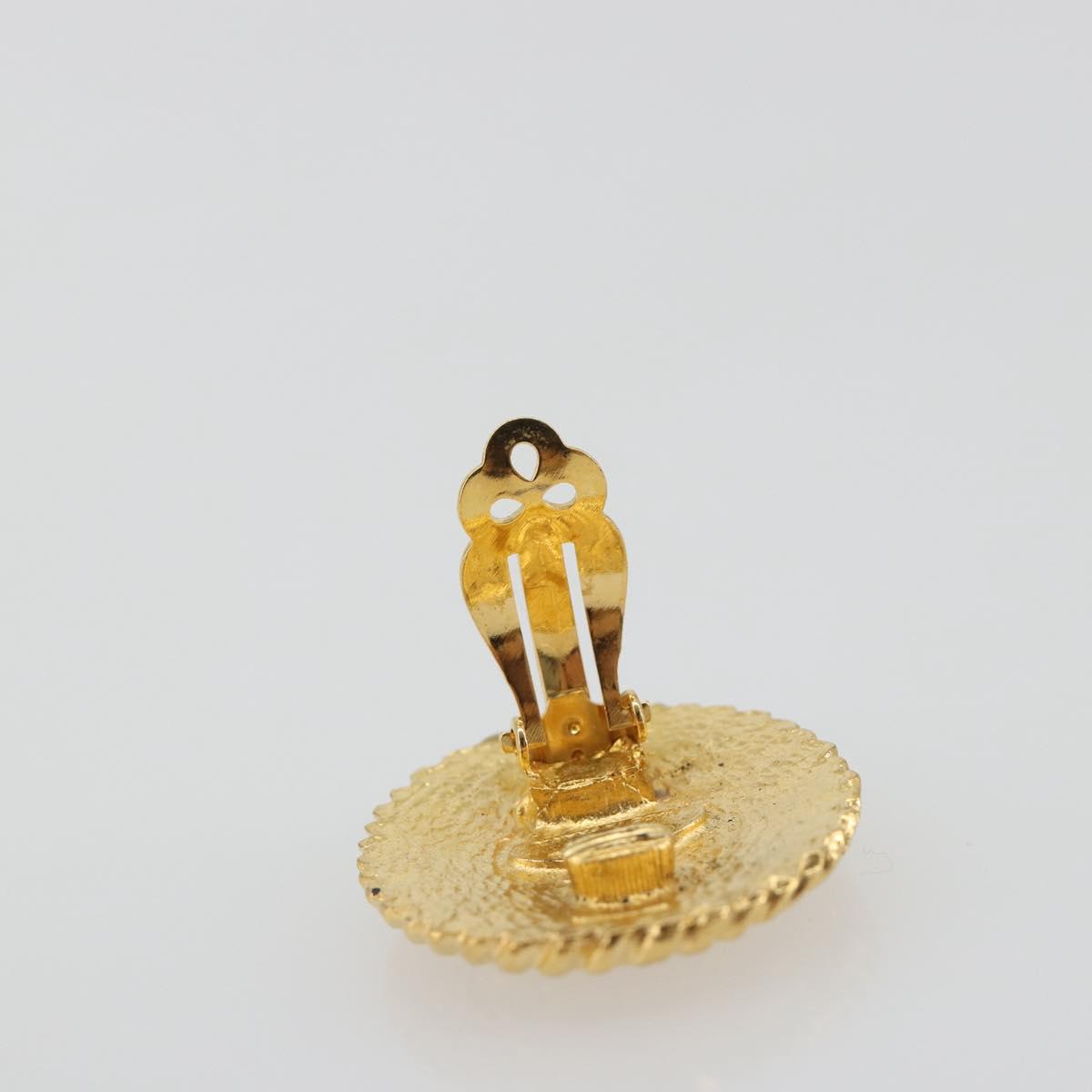 CHANEL Knight Earring Metal Gold Tone CC Auth 198847