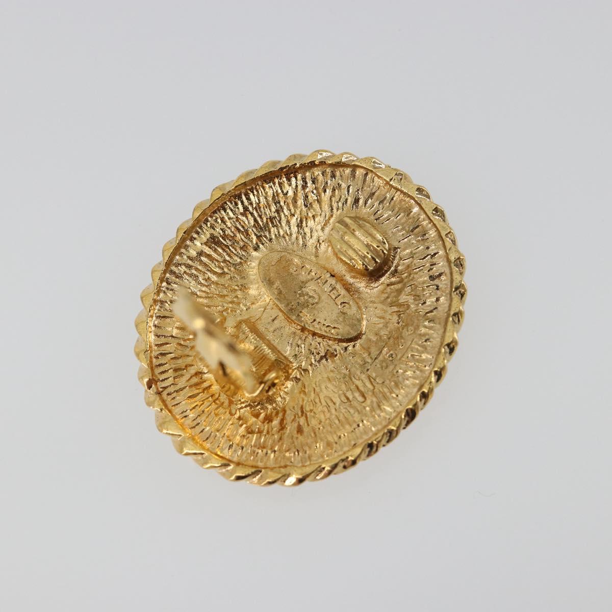CHANEL Knight Earring Metal Gold Tone CC Auth 198847