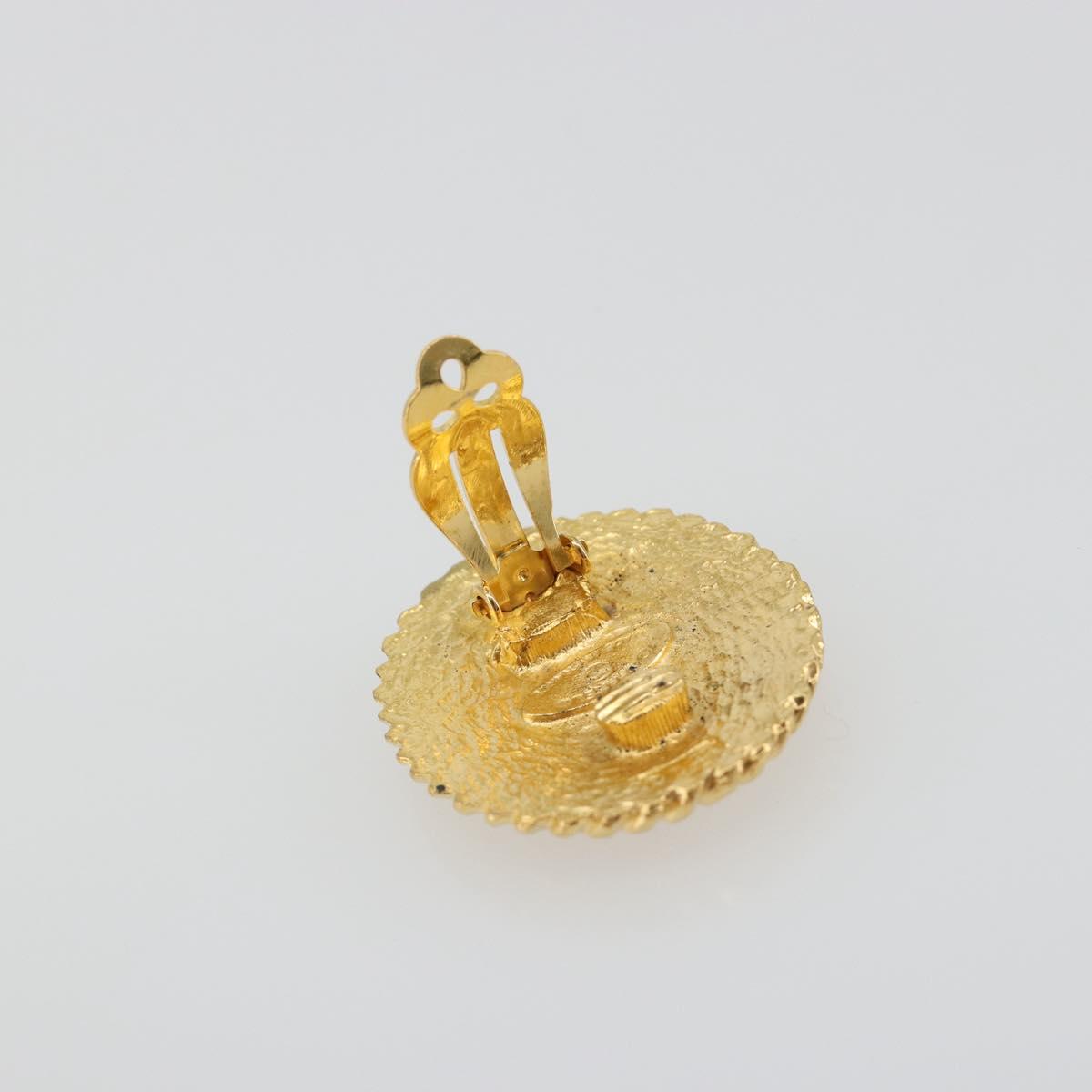 CHANEL Knight Earring Metal Gold Tone CC Auth 198847
