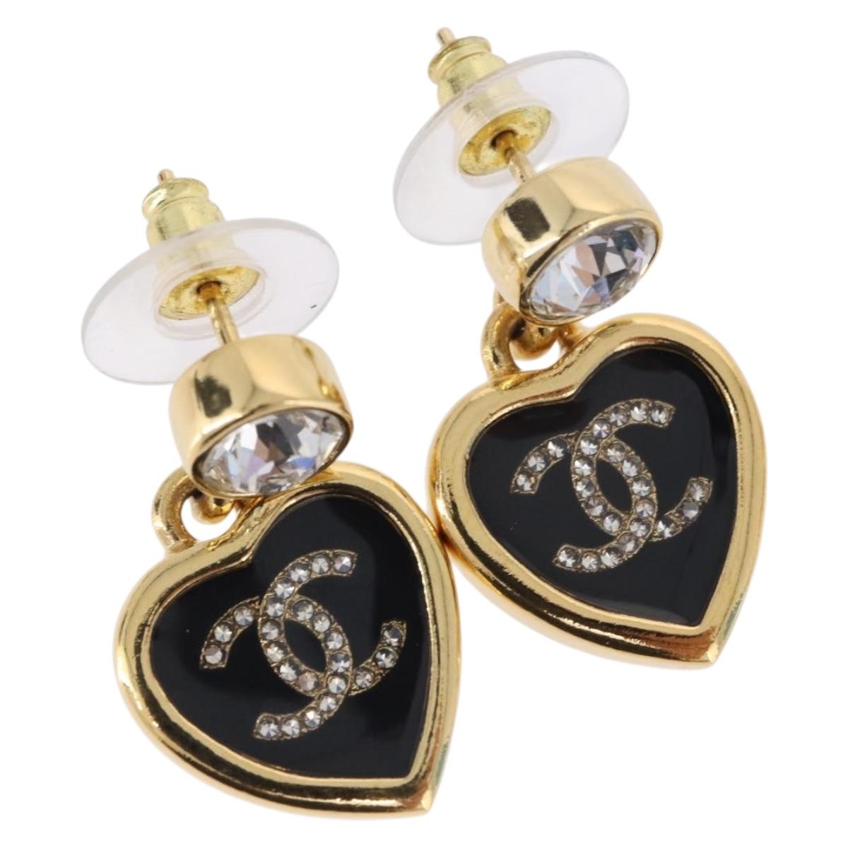 CHANEL Coco Heart Pierce metal Gold Tone CC Auth 198850V