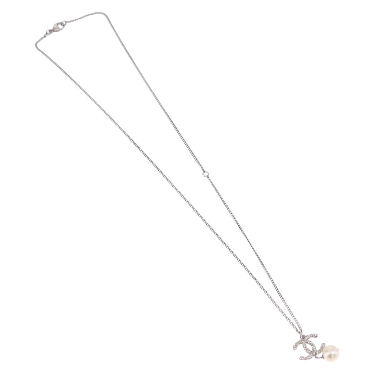 CHANEL COCO Mark Necklace Metal Silver CC Auth 198854V