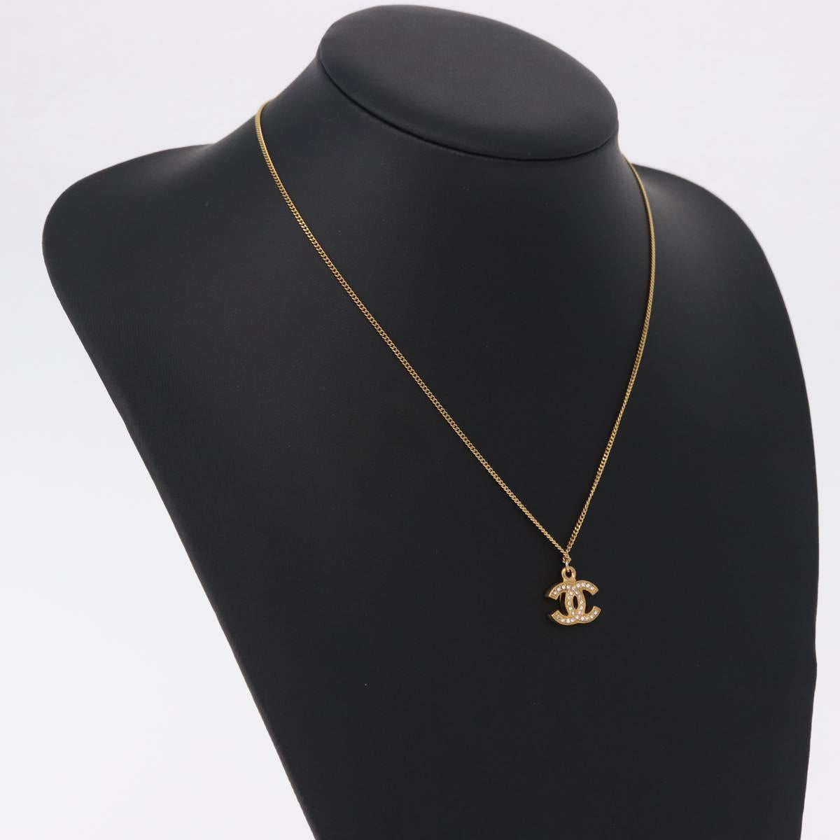 CHANEL COCO Mark Necklace metal Gold Tone CC Auth 198855V