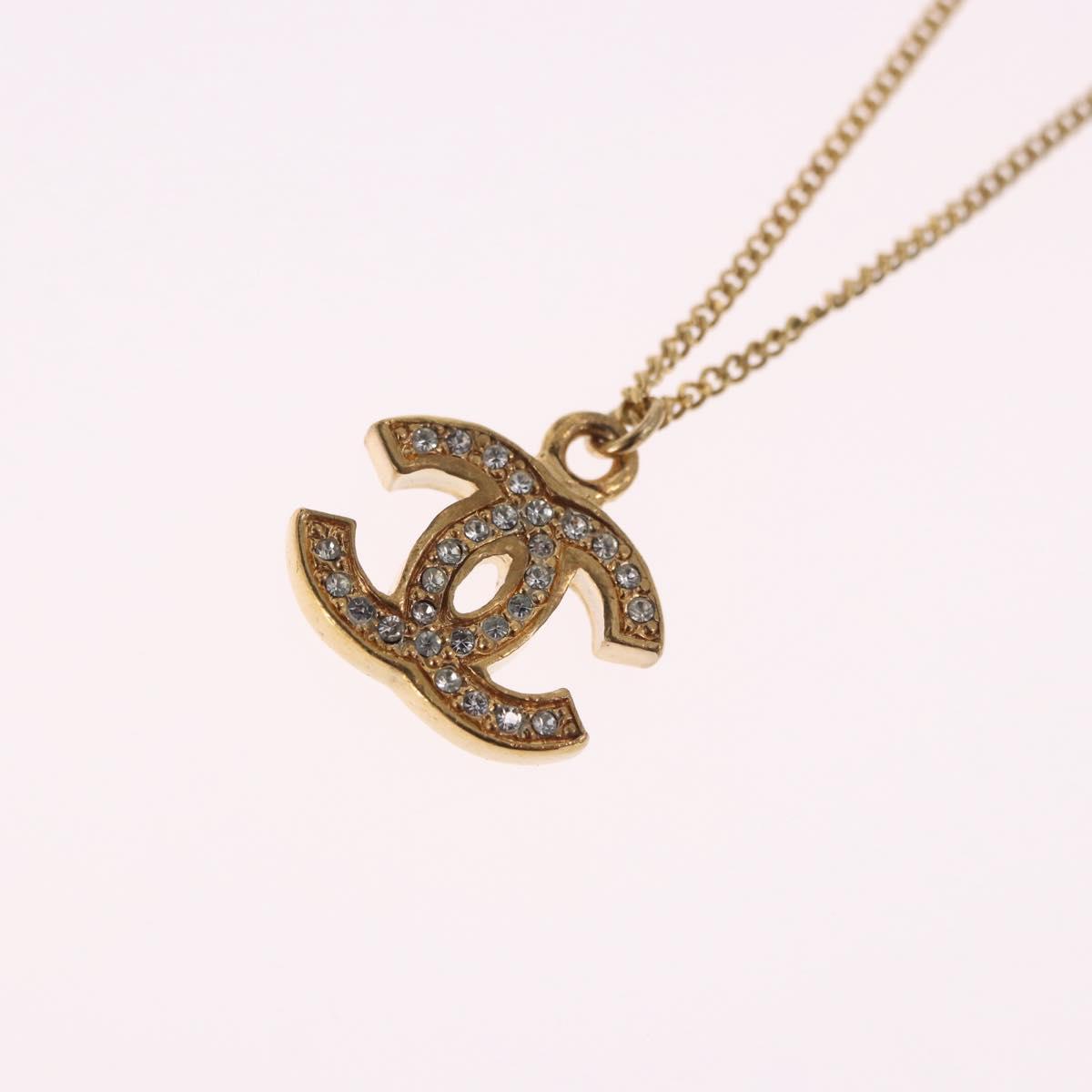 CHANEL COCO Mark Necklace metal Gold Tone CC Auth 198855V