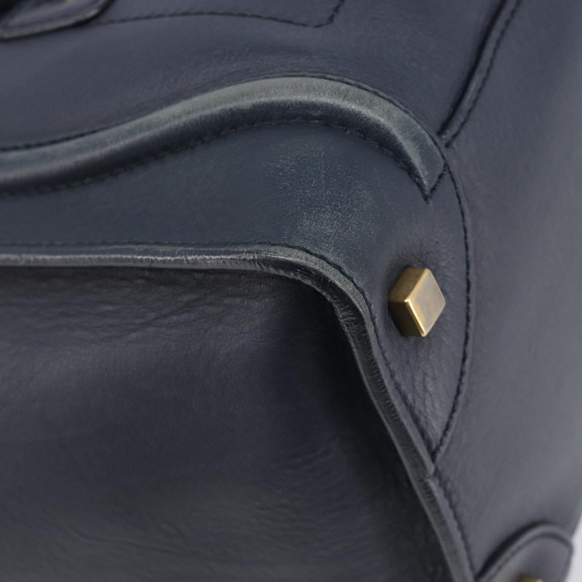 CELINE Luggage Mini Shopper Hand Bag Leather Navy Gold Auth 198865A