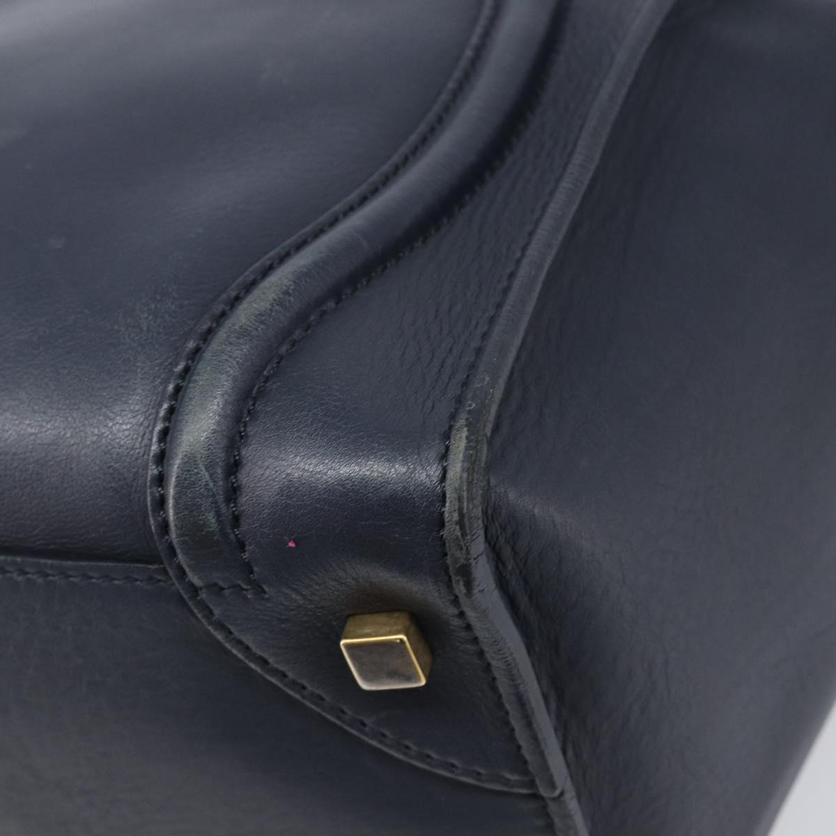 CELINE Luggage Mini Shopper Hand Bag Leather Navy Gold Auth 198865A