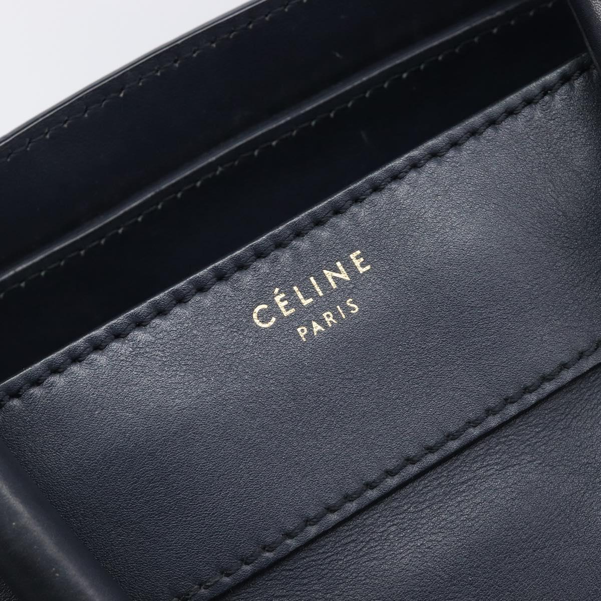 CELINE Luggage Mini Shopper Hand Bag Leather Navy Gold Auth 198865A