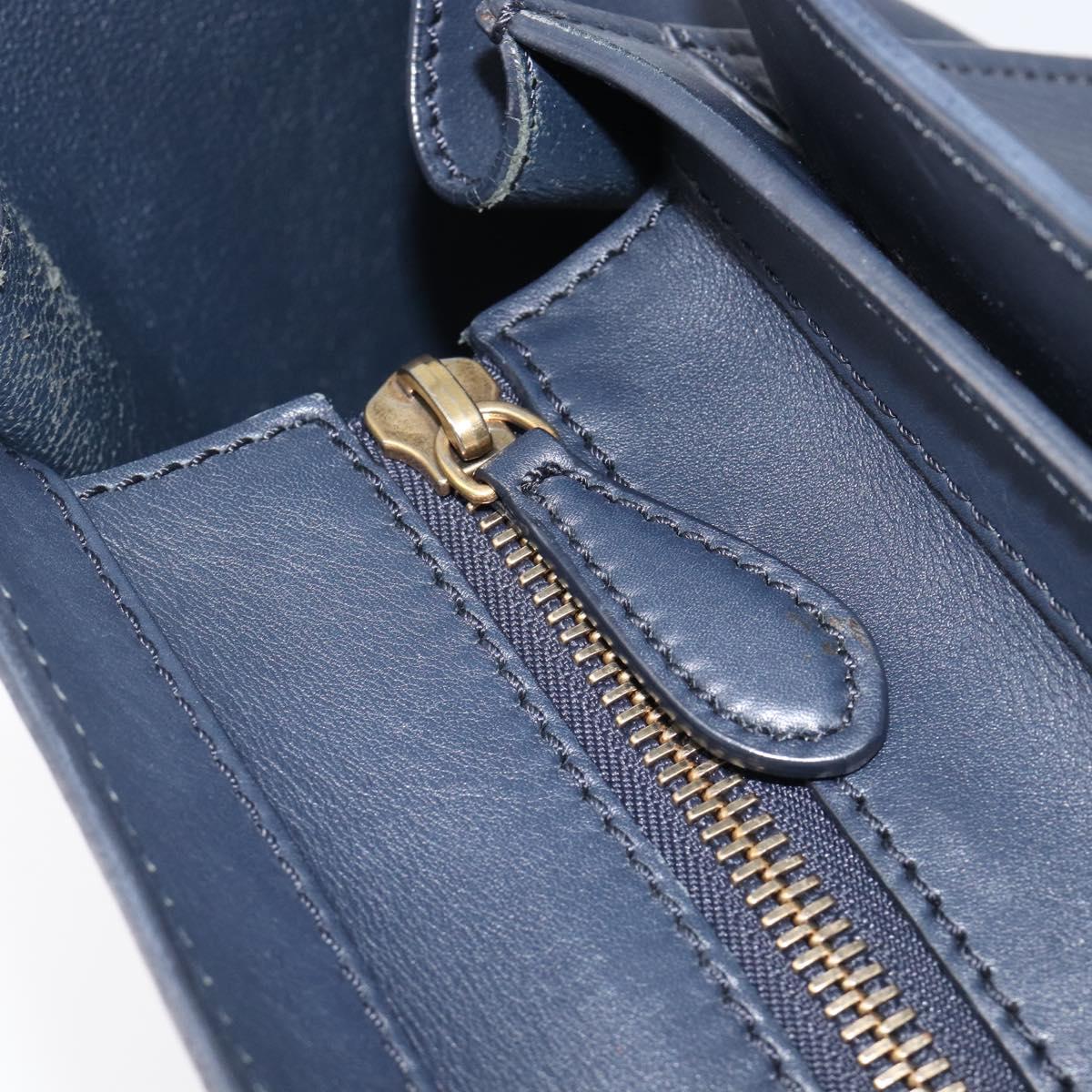 CELINE Luggage Mini Shopper Hand Bag Leather Navy Gold Auth 198865A