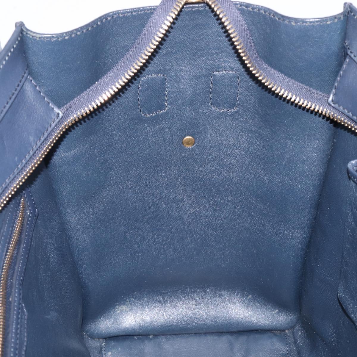CELINE Luggage Mini Shopper Hand Bag Leather Navy Gold Auth 198865A