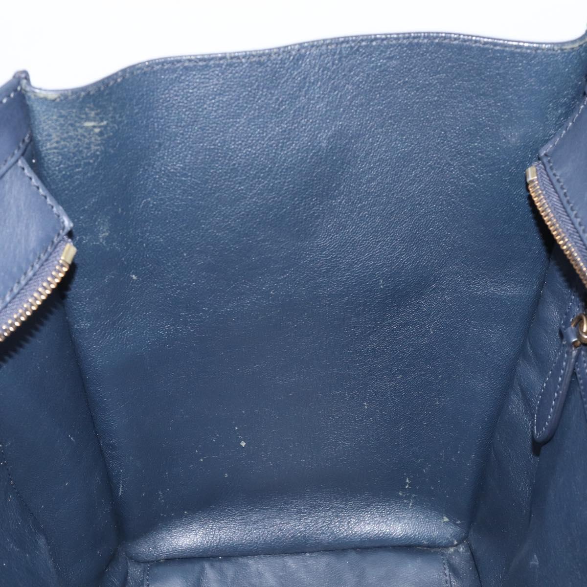 CELINE Luggage Mini Shopper Hand Bag Leather Navy Gold Auth 198865A