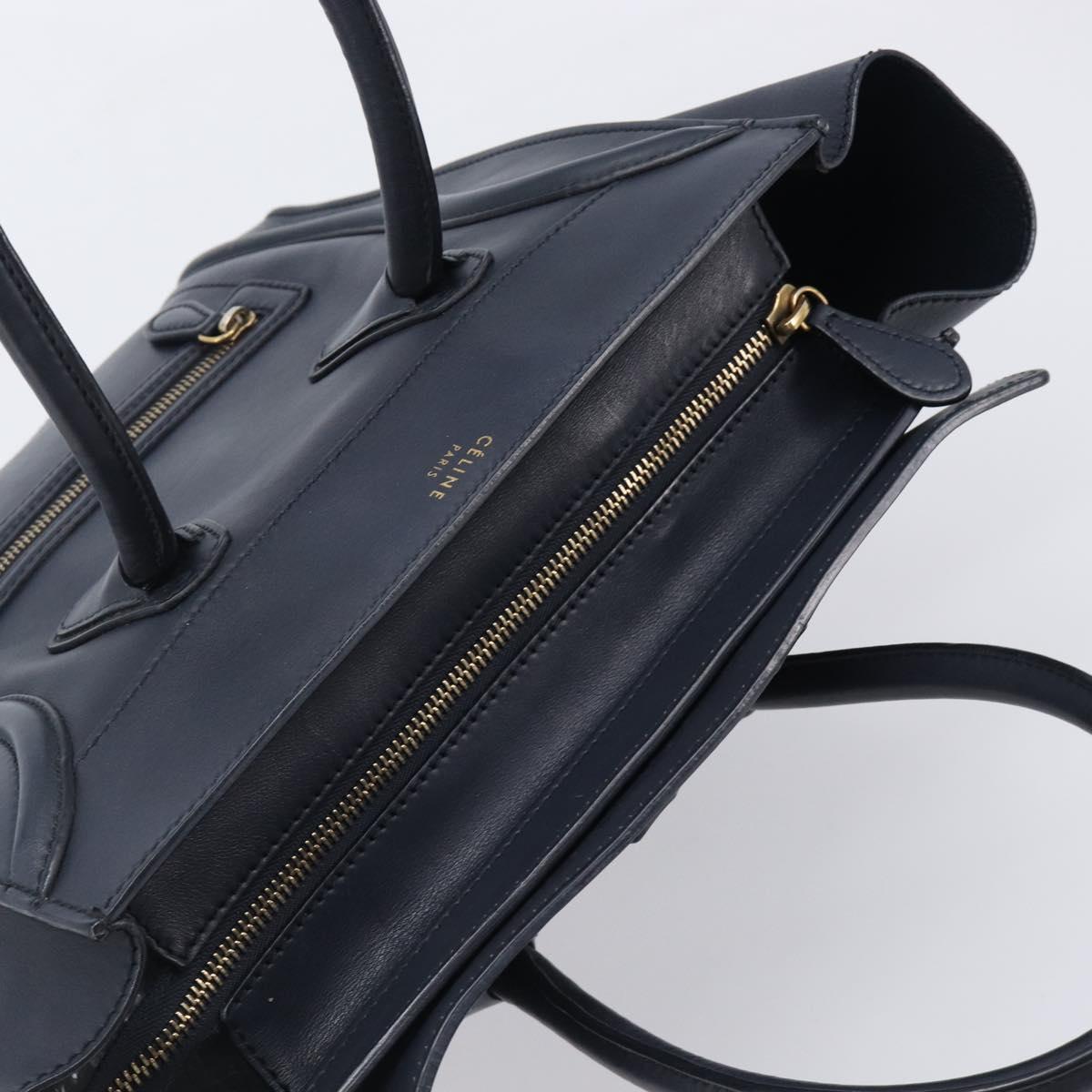 CELINE Luggage Mini Shopper Hand Bag Leather Navy Gold Auth 198865A