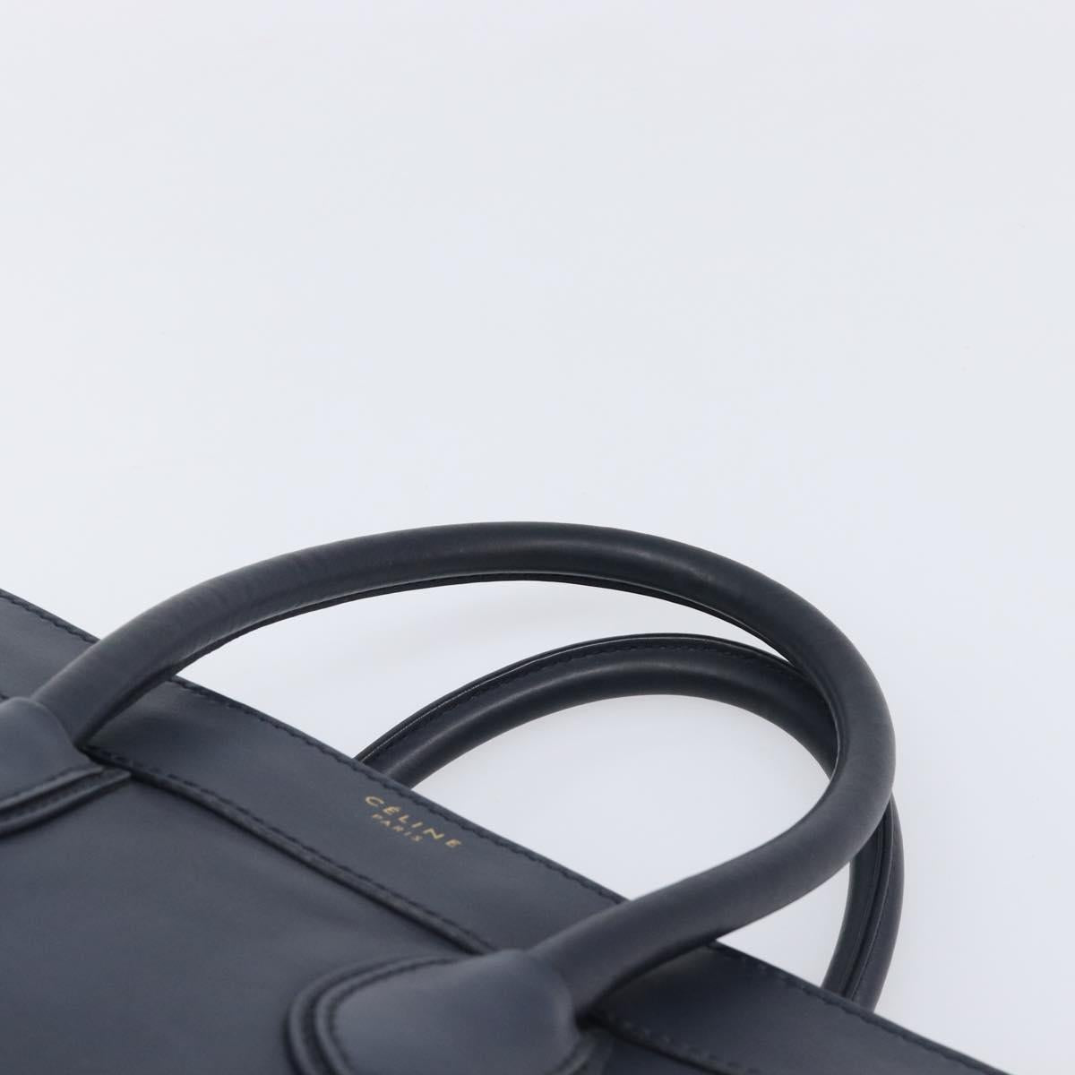 CELINE Luggage Mini Shopper Hand Bag Leather Navy Gold Auth 198865A