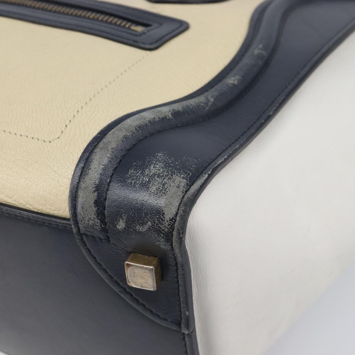 CELINE Luggage Micro shopper Hand Bag Leather White Gold Tone Auth 198867A