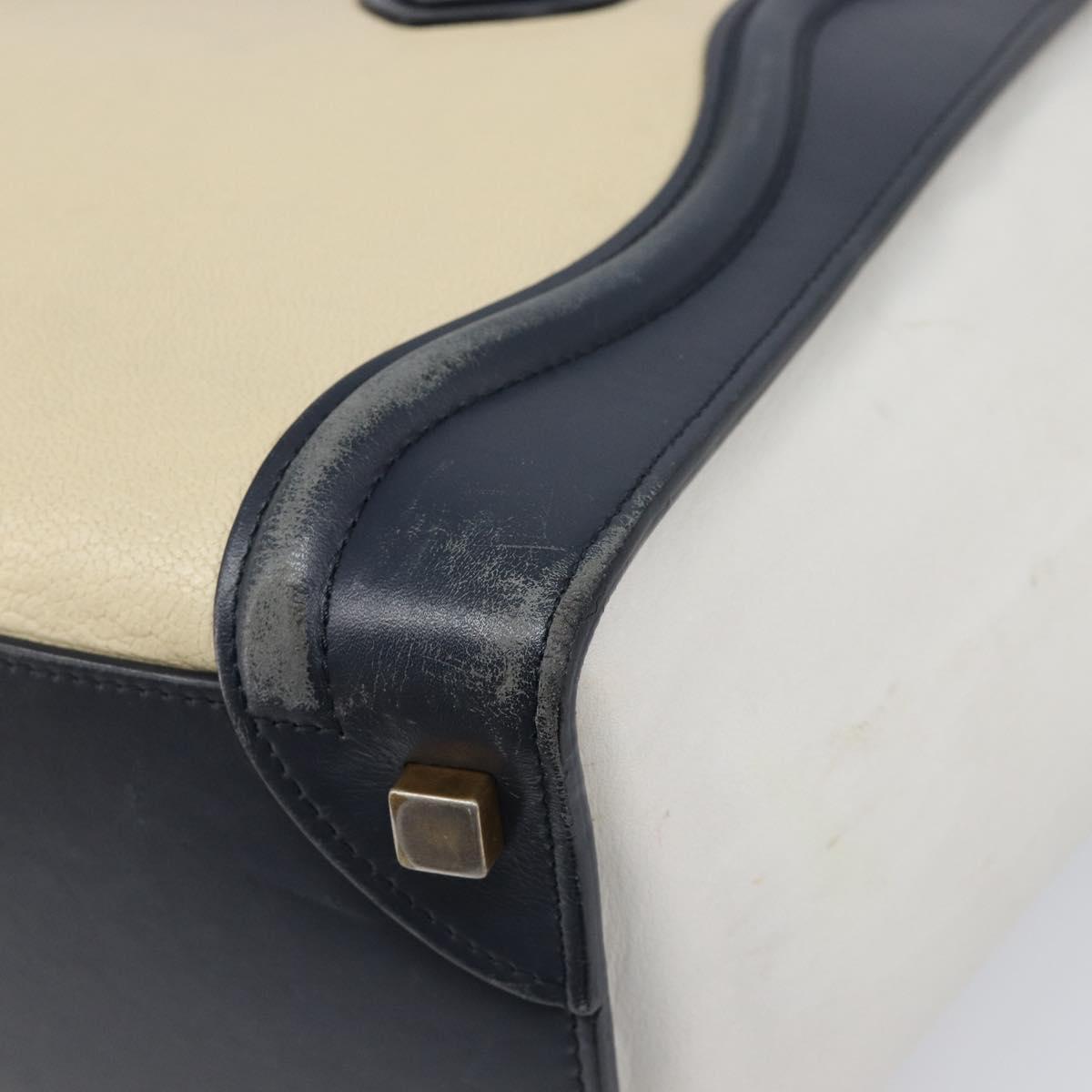 CELINE Luggage Micro shopper Hand Bag Leather White Gold Tone Auth 198867A