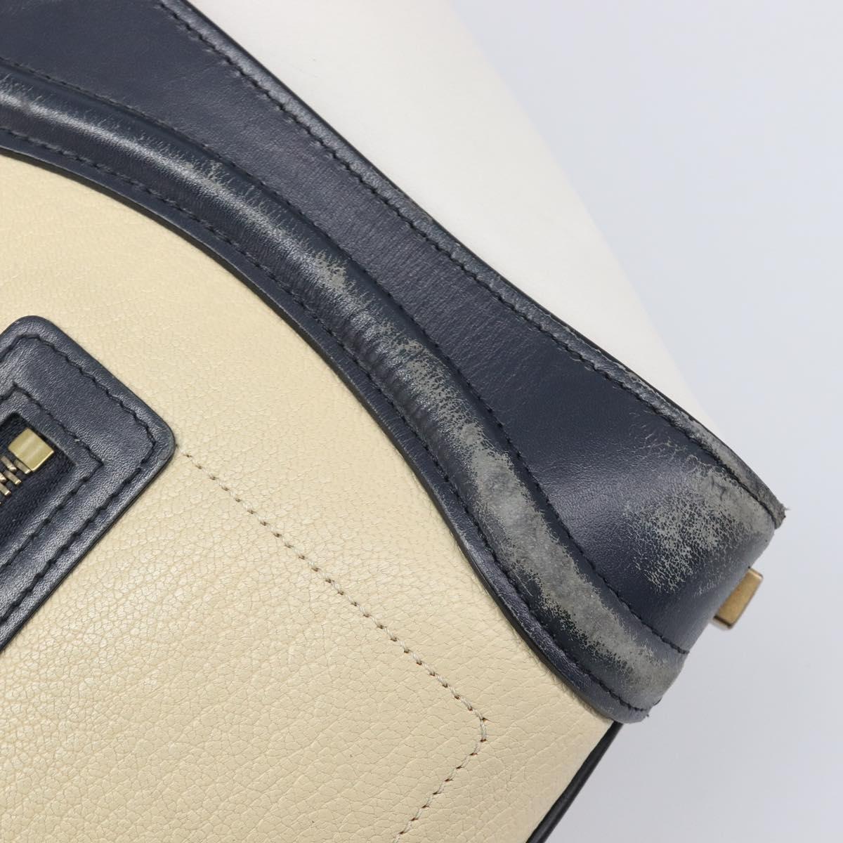 CELINE Luggage Micro shopper Hand Bag Leather White Gold Tone Auth 198867A