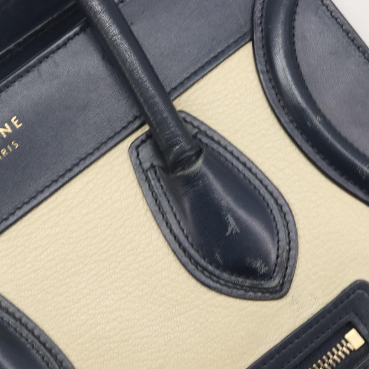 CELINE Luggage Micro shopper Hand Bag Leather White Gold Tone Auth 198867A