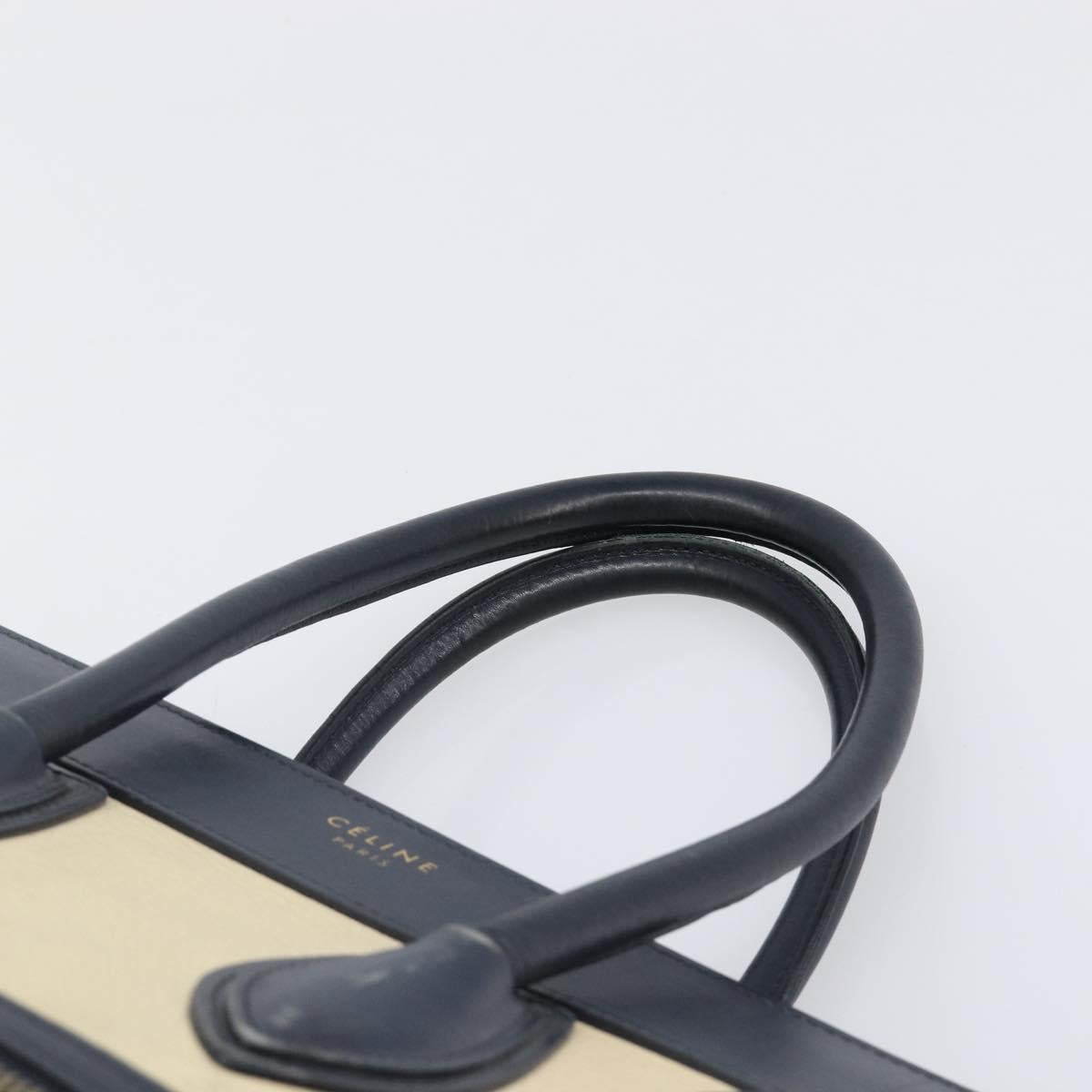 CELINE Luggage Micro shopper Hand Bag Leather White Gold Tone Auth 198867A