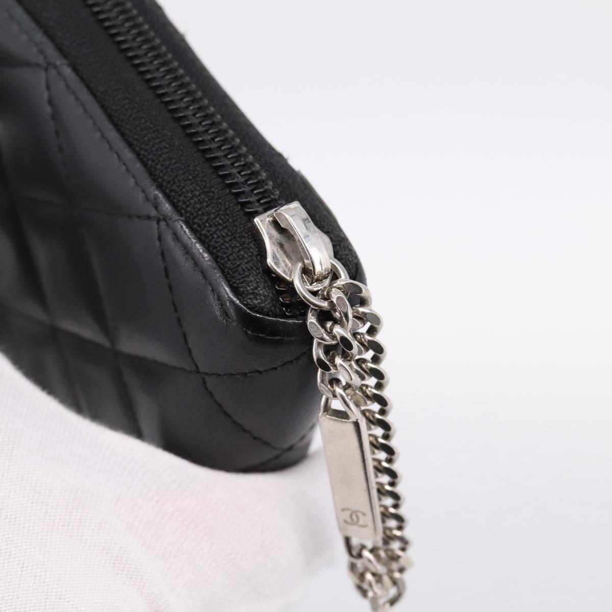 CHANEL Matelasse Cambon Line Long Wallet Leather Black Silver CC Auth 198869A