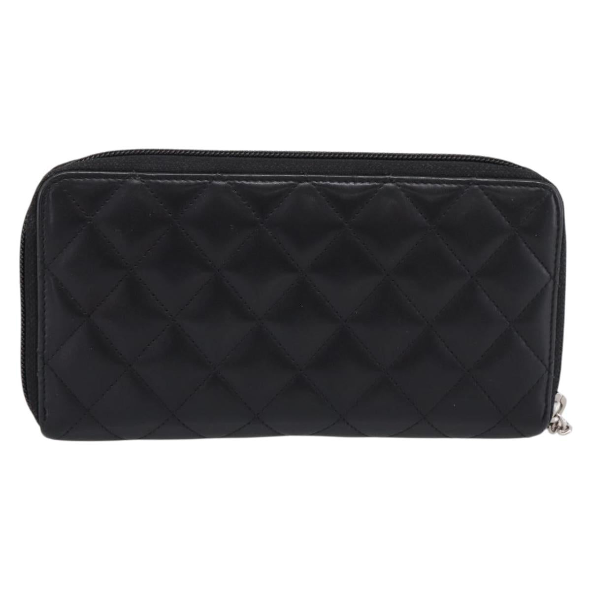 CHANEL Matelasse Cambon Line Long Wallet Leather Black Silver CC Auth 198869A